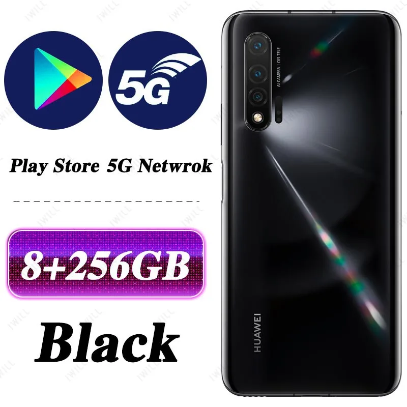 6,57 '' huawei Nova 6 5G LTE мобильный телефон Kirin 990 Balong 5000 Восьмиядерный 40 Вт huawei SuperChager Android 10,0 Google Play - Цвет: 8G 256G Black