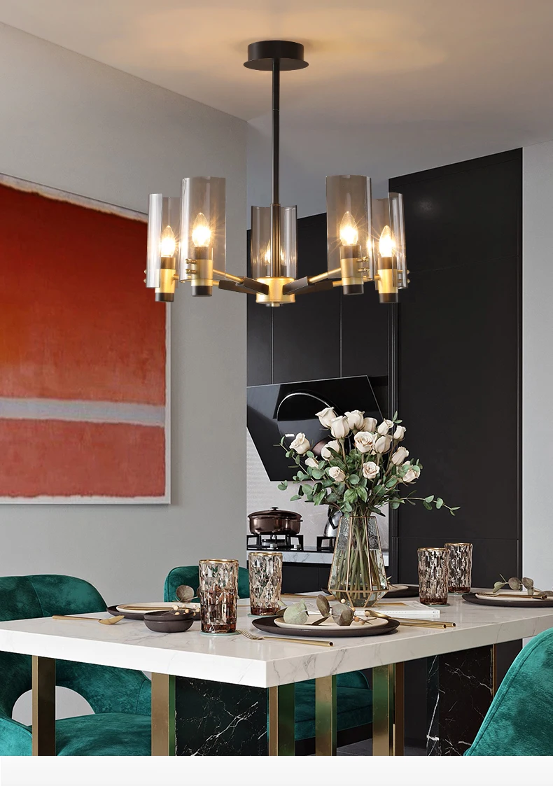 Postmodern Pendant Light For Living Room Dining Table Nordic Bedroom Loft Hall Kitchen Hanging Lamp Black Iron Indoor Chandelier round chandelier