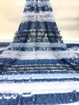 

Upscale Lake Blue French Net 3D Sequins Lace Fabrics 2020 High Quality African Tulle Lace Fabrics Sequins Wedding Nigeria lace