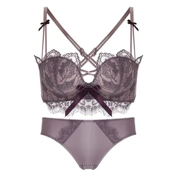

Women Sexy Lace Bra Set Push Up Deep V Bralette Cotton Soft Female Brassiere Gather Lingerie Set Lady Bra and Underwear Panties