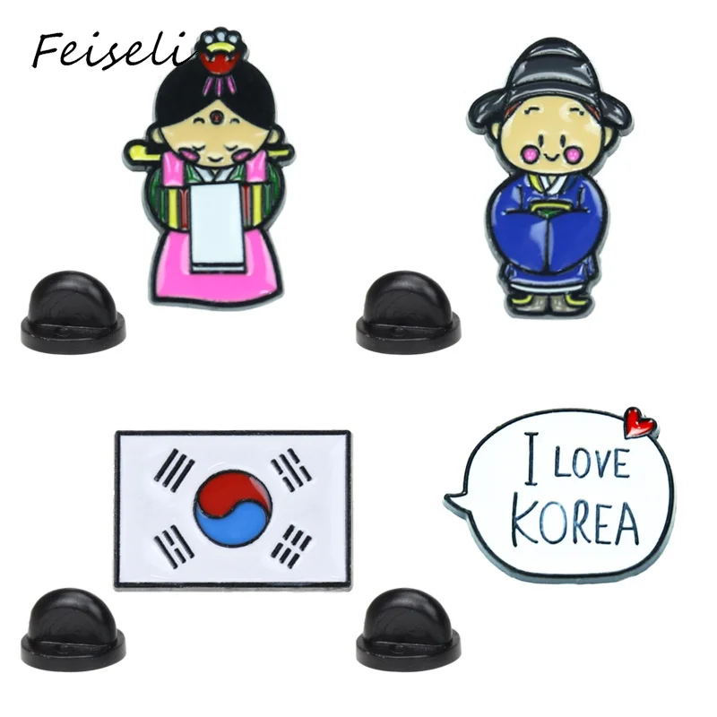 Feiseli Южная Корея флаг мультфильм хэнбок персонаж брошь для женщин мужчин с