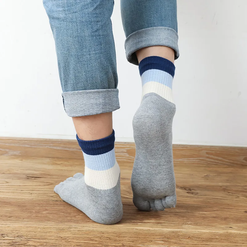 5 Pairs Man Thick Toe Socks Autumn Winter Cotton Socks with Fingers Japanese Style Harajuku Striped Compression Five Toed Socks
