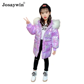 

Winter Down Jacket for Girls Kids Fur Hooded Parka Thick Warm Long Coat For Girs Jacket Children Clothes Bright Jacket For Girls