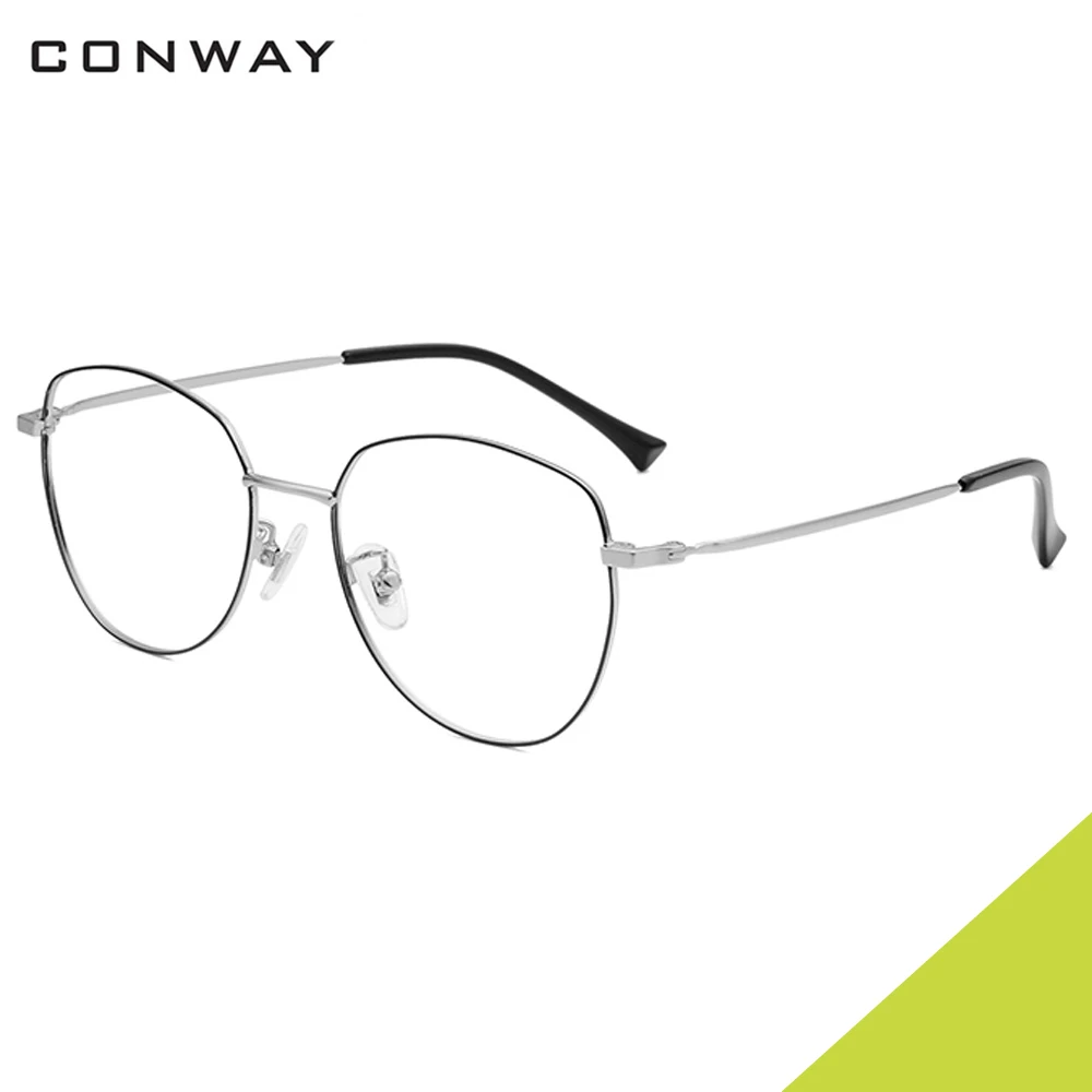 Black-Silver Conway оправа для очков в стиле кошачьи глаза для женщин прозрачные линзы очки без рецепта модные женские очки из чистого титана - Цвет оправы: Black-Silver