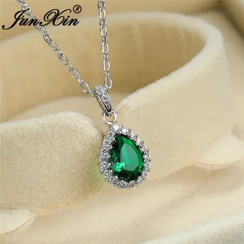 

Multicolor Crystal Water Drop Stone Pendant Green Red Blue Zircon Necklaces For Women White Gold Colorful Pear Cz Wedding Choker