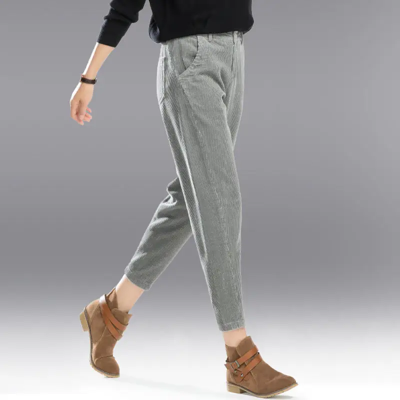 Вельветовые брюки женские осенние с высокой талией шаровары Pantalon Femme размера плюс повседневные брюки женские черные серые брюки C5759