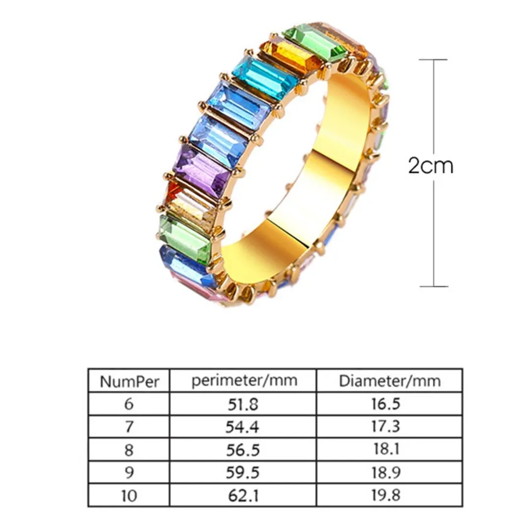 Autumn Winter Women Rainbow Ring Multi Color Zircon Geometric Wedding Engagement Ring Charm Ladies Rhinestone Rings Jewelry
