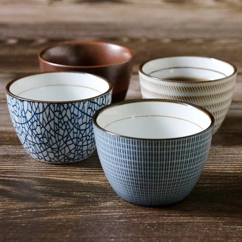 

Set of 4pcs Japanese Style Tea Cups Ceramic Water Cups Creative Stripe Design Teaware Set kungfu Tea Tool 150ml