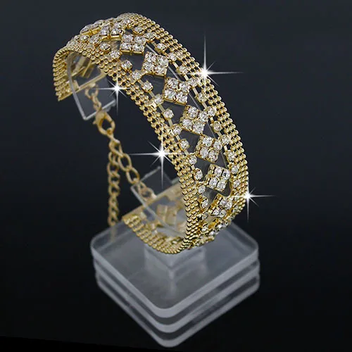 Дропшиппинг сервис женские браслеты свадебные модные ювелирные изделия квадратный цветок полный кристалл браслет горячая Распродажа браслеты - Окраска металла: gold