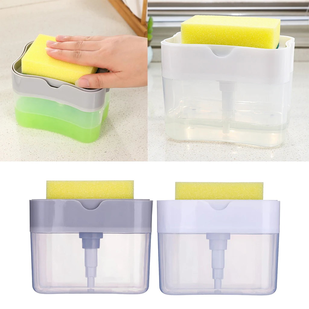 Kitchen Countertop Soap Dispenser w/ Sponge Holder Refillable Soap Box Container Durable Kitchen Countertop Soap Dispenser w/ Sponge Holder Refillable Soap Box Container Durable