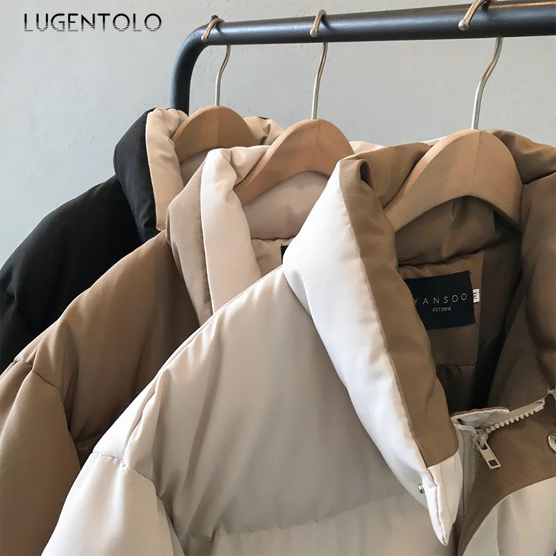 Женская свободная парка Lugentolo однотонная Повседневная утепленная в Корейском