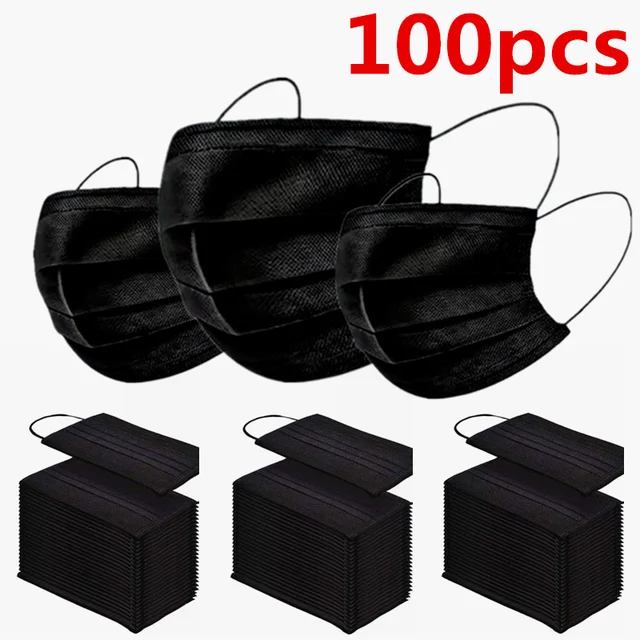 100 sztuk jednorazowa maska na twarz 3 warstwy czarne usta maska z 