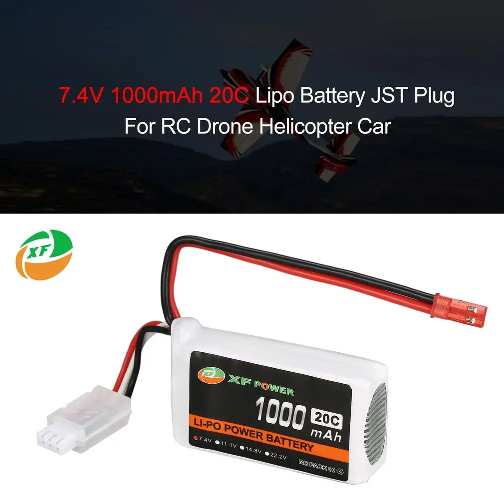 XF мощность 7,4 В 1000 мАч 20C 2S 2S1P Lipo батарея JST вилка перезаряжаемая для RC FPV гоночный Дрон вертолет модель автомобиля лодки