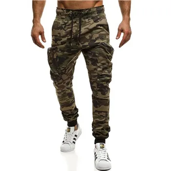 

Hot Sale New European And American Fitness Sportswear Pant Pocket Stitching Casual Harem Pants Camouflage Pleated Trousers