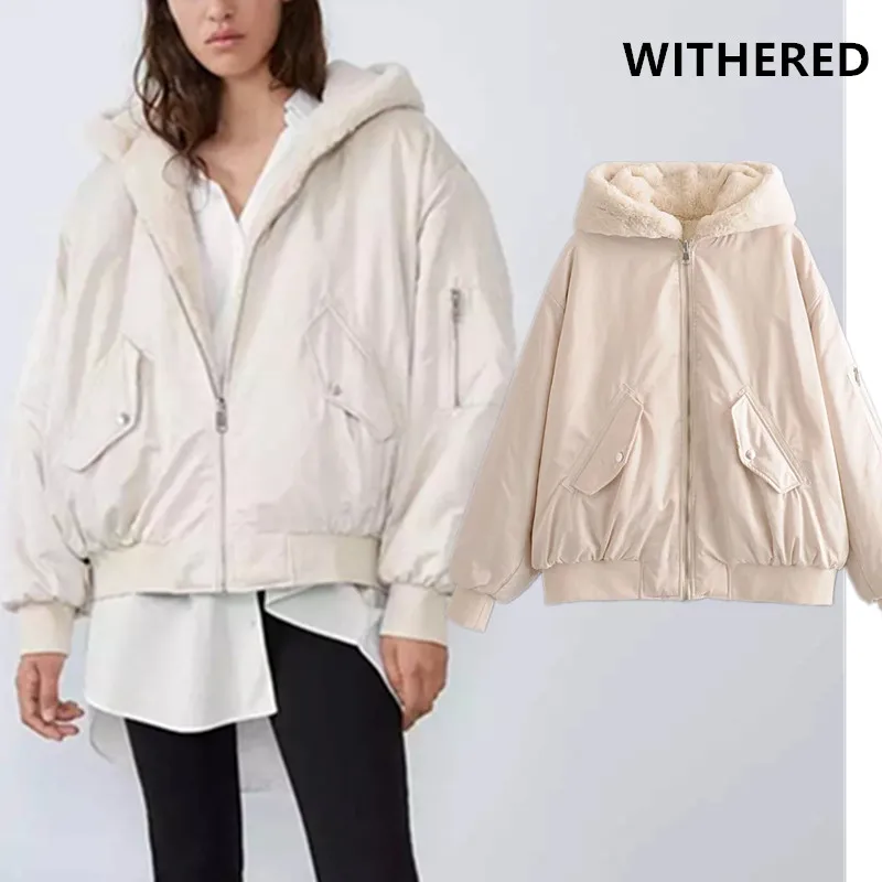 Увядшая английская уличная винтажная негабаритная Двусторонняя куртка с капюшоном из кроличьей шерсти Женская куртка casaco feminino bomen