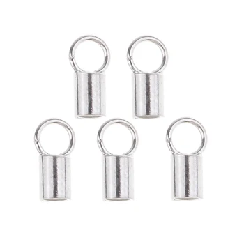 

5 Pieces Tube Crimp Beads Leather Cord End Caps with Loop Jewelry Findings (2mm Inner Diameter)