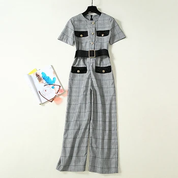 

HIGH STREET Newest Fashion 2020 Designer Jumpsuit Women's Short Sleeve Lace Jumpsuit
