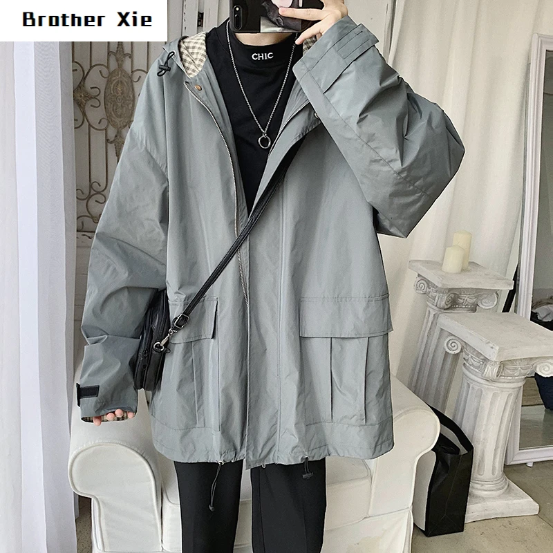 

Autumn Jacket Men Fashion Plaid Stitching Casual Hooded Jacket Coat Man Streetwear Wild Hip Hop Loose Bomber Jacket Men M-2XL