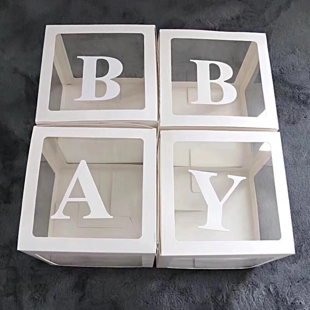 4 шт. Прозрачные коробки для упаковки воздушных шаров, прозрачные коробки с буквенным принтом LOVE BABY DIY, креативные вечерние украшения для свадебной комнаты