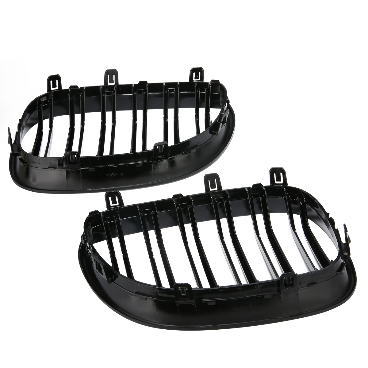 Treyues 1Pair Gloss Black Dual Slats Front Kidney Grille For BMW E60 E61 M5 5 Series 2003-2010 ABS Plastic Grilles Grill