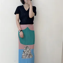 Новая Осенняя Женская юбка Miyake со складками и принтом; Длинная облегающая юбка;