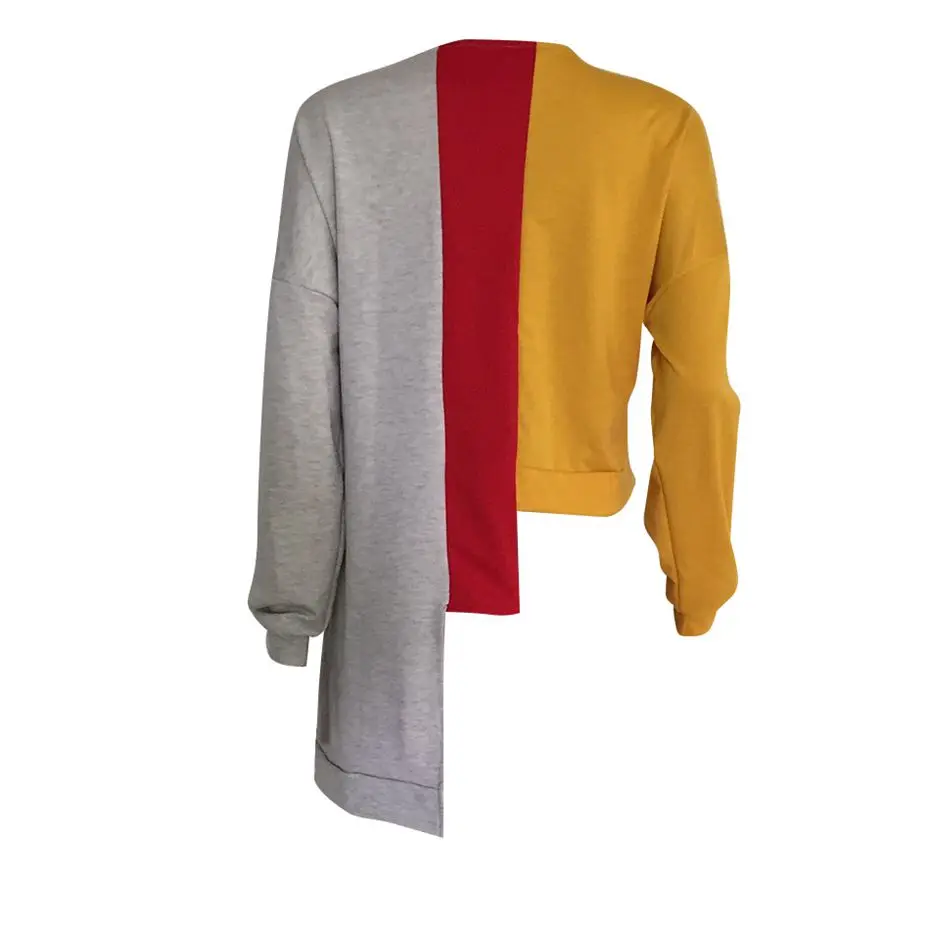 HAOYUAN, Асимметричная футболка с длинным рукавом, свободная, Camisas Mujer, Повседневная футболка, осенняя одежда для женщин, кроп-топы, Прямая поставка