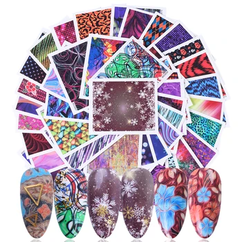 

45pc Mix Abstract Painting Sticker Nail Decal Set Snowflakes Flower Design Sliders For Nails Full Wraps Foils Tips SAWG3001-3045