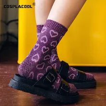 Обувь в японском стиле Харадзюку на цвета: золотистый, серебристый шелковые носки с принтом в форме сердца любовь материал с круглым блестящие носки Для женщин Divertidos в студенческом стиле Skarpetki Sokken