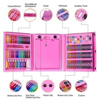 

H&B 208 Pcs Art Drawing Set Children's Painting Tools Watercolor Pens/Crayons/Oil Pastels/Colored Pencils and More Students Stat