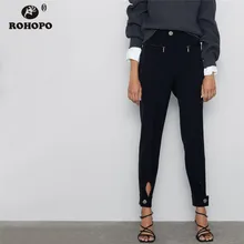 ^#Cheap ROHOPO High Waist Side Zipper Pocket Slit Buckle Hem Black Leggings Zipper Fly Autumn Ladies Pencil Solid Full Bottoms # 2426 ^#Cheap ROHOPO High Waist Side Zipper Pocket Slit Buckle Hem Black Leggings Zipper Fly Autumn Ladies Pencil Solid Full Bottoms # 2426