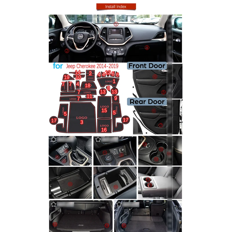 Противоскользящий резиновый подстаканник для Jeep Cherokee KL Коврик для двери наклейки для автомобиля