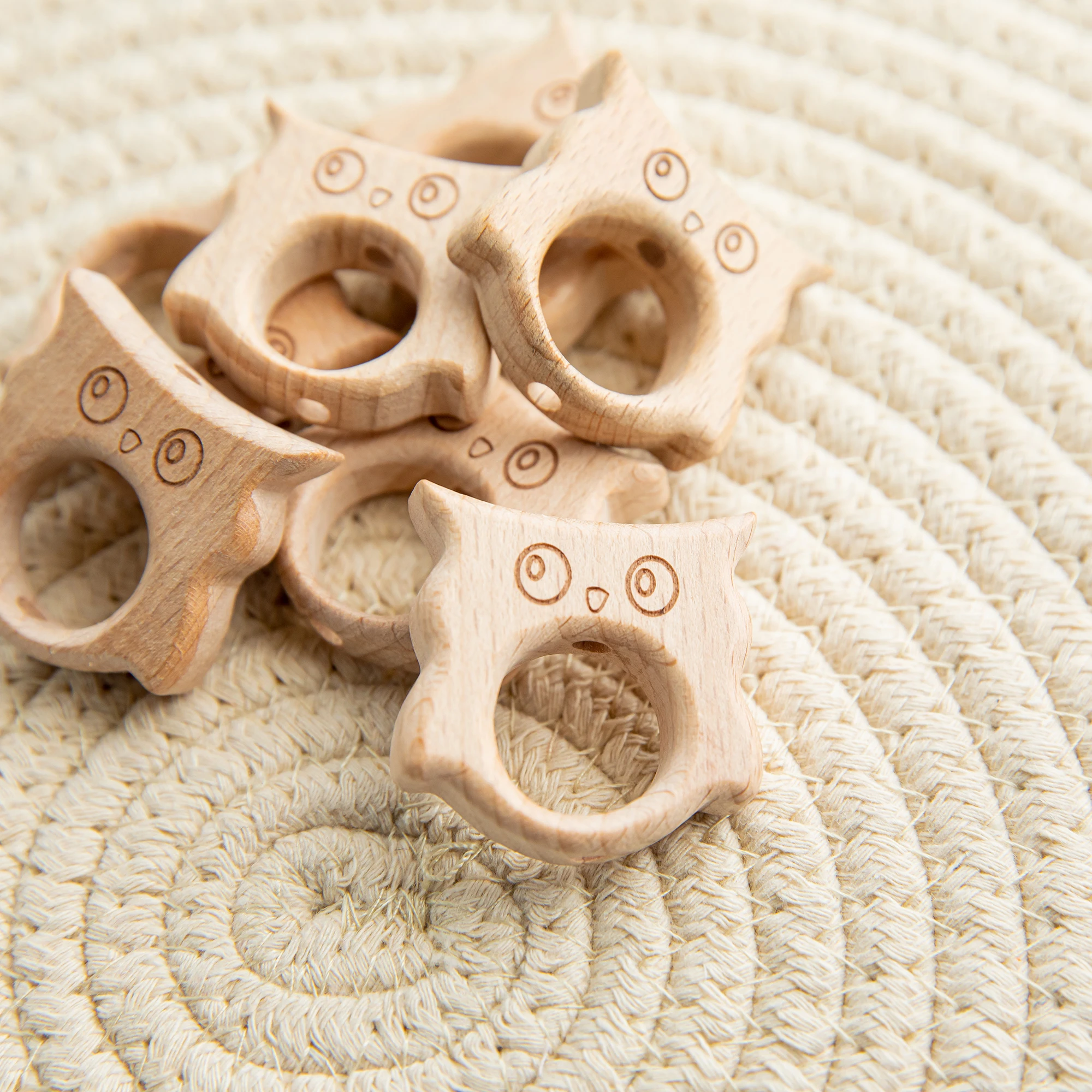 10PC 나무 Teether 동물 구슬 너도밤 나무 설치류 스타 DIY 젖꼭지 체인 젖니가 남 팔찌 액세서리 몬테소리 선물