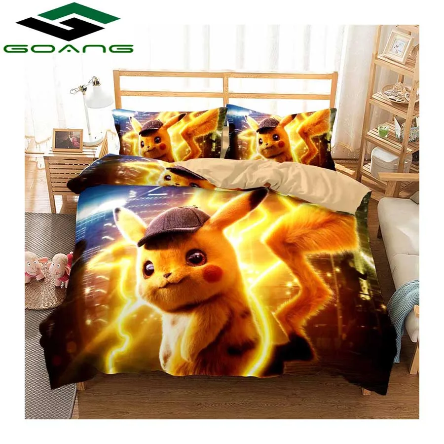Синий GOANG Theme hotel bedding set bed sheet duvet cover and pillowcase luxury Home textiles 3d digital printing Pikachu kids bedding - Цвет: Синий