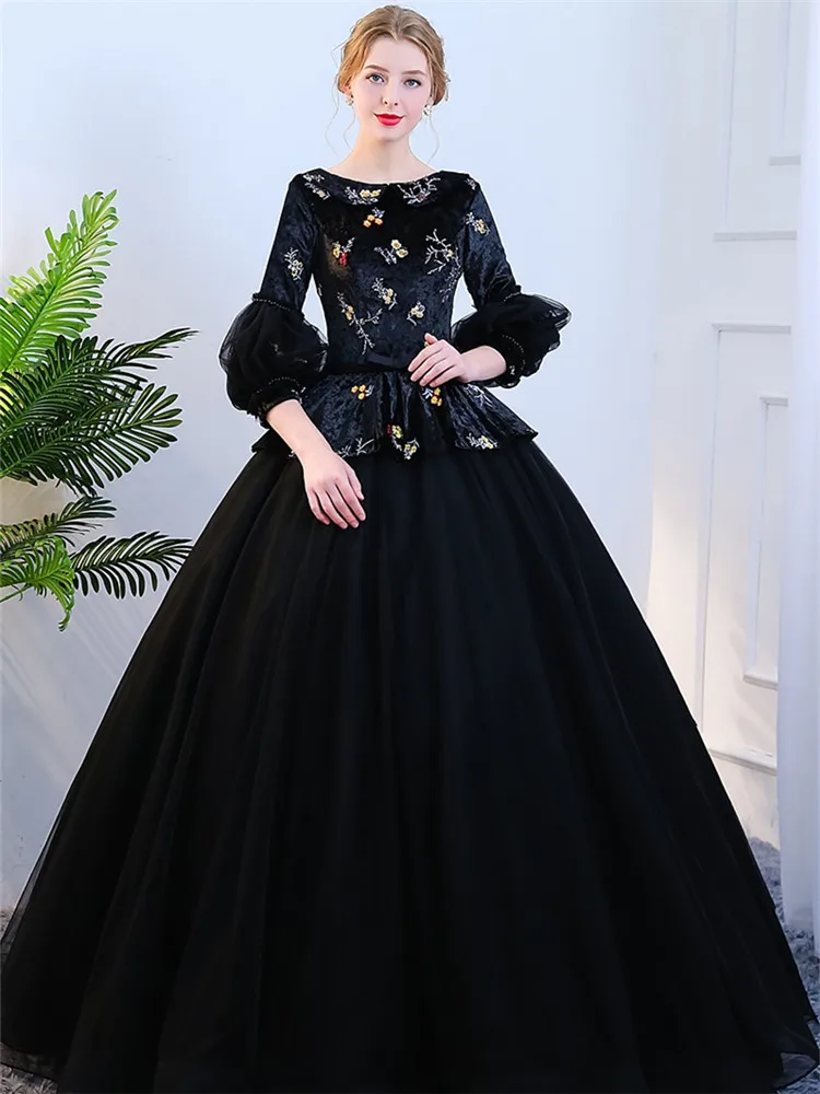Это Yiya свадебное платье Элегантное Черное вышитое бисером Длинные свадебные бальные платья с круглым вырезом и рукавами-фонариками Robe De Mariee CH182