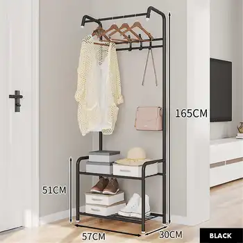 

Bedroom Hanger Rack Standing Hanging Coat Shoes Wall Shelves Living Room Removable Multi Function Floor Metal Clothes Drying