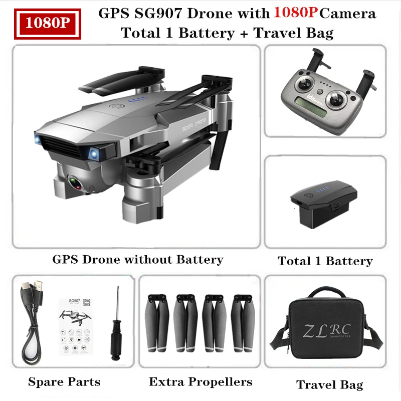 1080P-Travel Bag-1B ZLRC SG907 Радиоуправляемый Дрон с GPS с 5G WiFi 90 ° Электрическая регулировка 4K камера следуй за мной Квадрокоптер складной Квадрокоптер VS S167 E520S - Цвет: 1080P-Travel Bag-1B