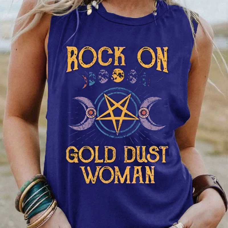 2021 Summer Rock on Gold Dust Woman Shirt Vintage Goddess Sleeveless Shirts Stevie Nicks T-Shirts Full Figured Tee Shirt Y2k Top black t shirt for men Tees
