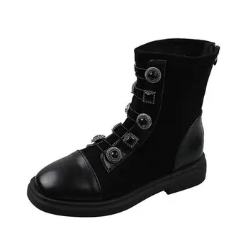 

Black Martin boots women's 2020 autumn and winter new thick heel fashion large size lace up motorcycle boots