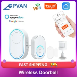 CPVAN Intelligent Wireless Doorbell 58 Ring Songs Smart Door Bell Chime EU UK US Plug TUYA APP Wifi Doorbell Alarm System