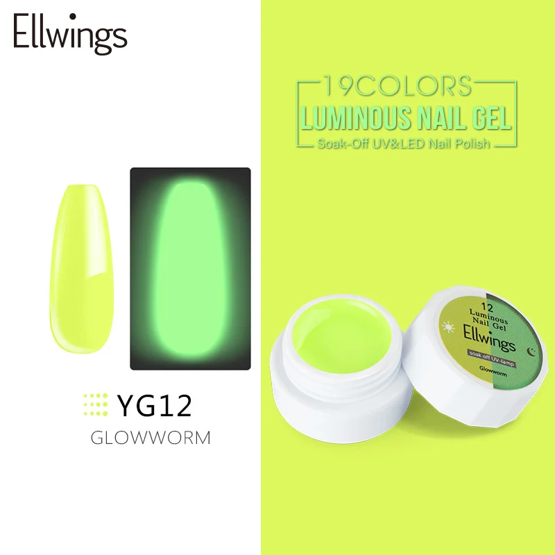 YG12 Ellwings светящийся гель лак для ногтей Гибридный лак ночное свечение ногтей в темноте гель флуоресцентный Лаки УФ гель для ногтей Esmalte - Цвет: YG12