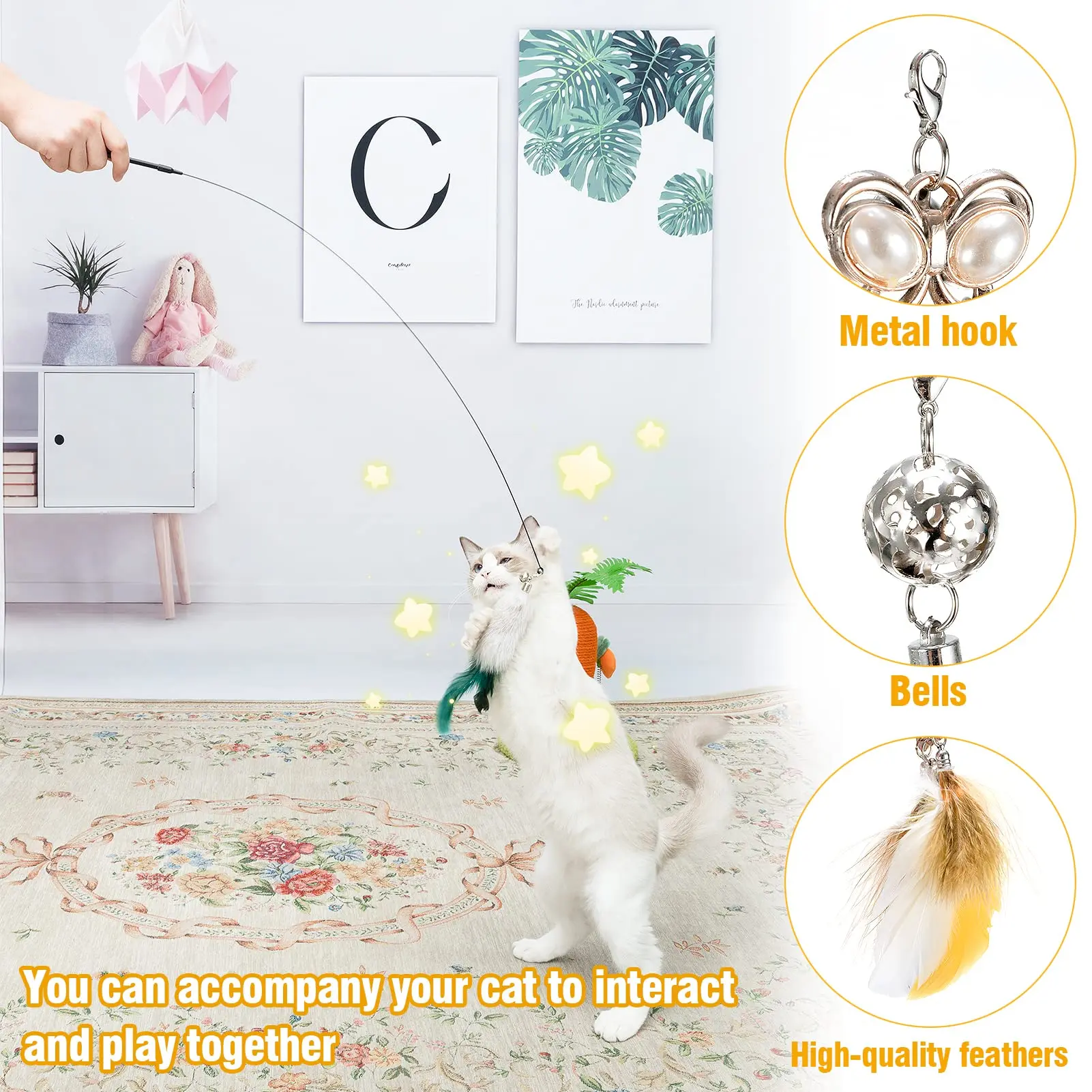 Suction Cup Simulation Bird Interactive Cat Toy Detachable Replacement Feather Bird for Kitten Teaser Play Chase Cat Stick Toys