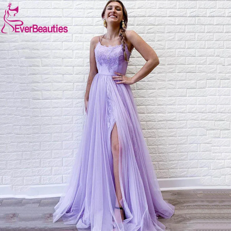 

Vestidos De Noite Prom Dresses Long 2020 Side Split Suknie Wieczorowe Tulle Appliques Formal Gowns Robe De Soiree