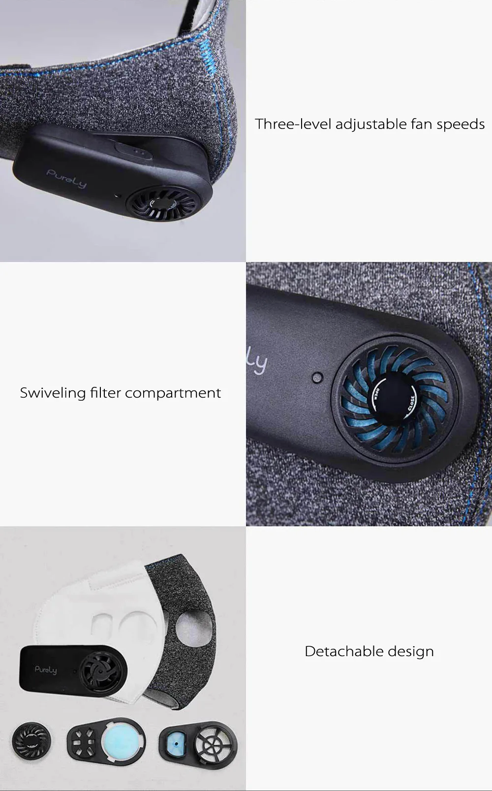 Purely KN95 Anti-Pollution Air Face Mask with PM2.5 550mAh Battreies Rechargeable Filter From Xiaomi Youpin