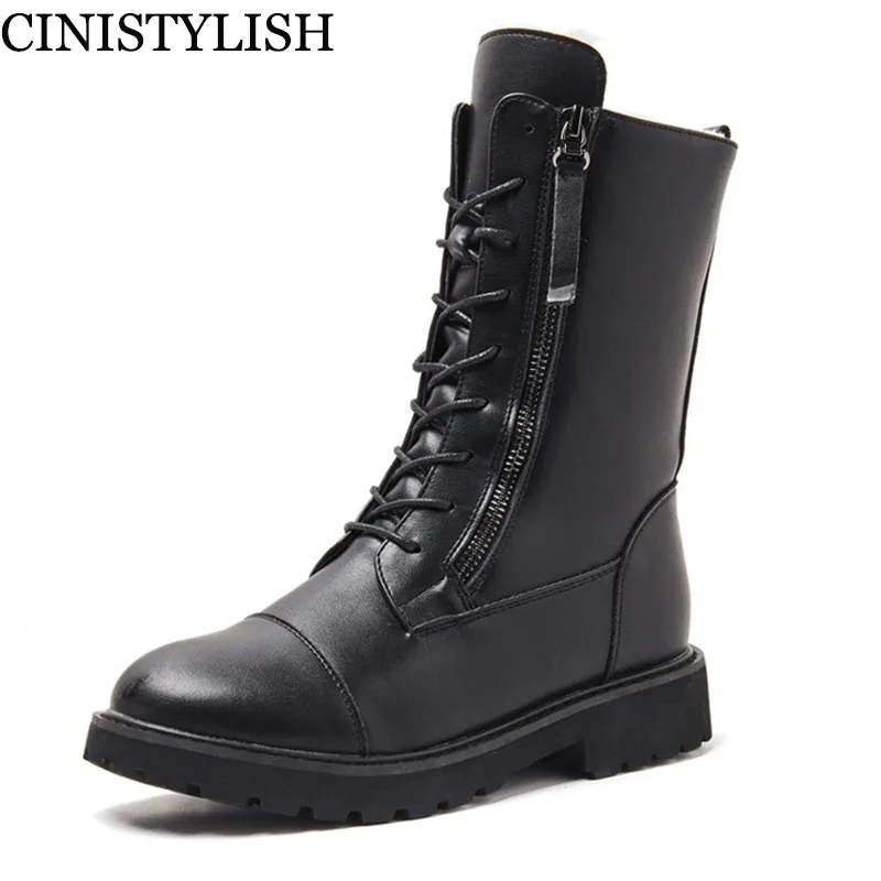 Boots Female Women Shoes On Platform Women's winter Split Leather New Demonia Warm Snow Boots Female Plush Flat With Zipper Goth