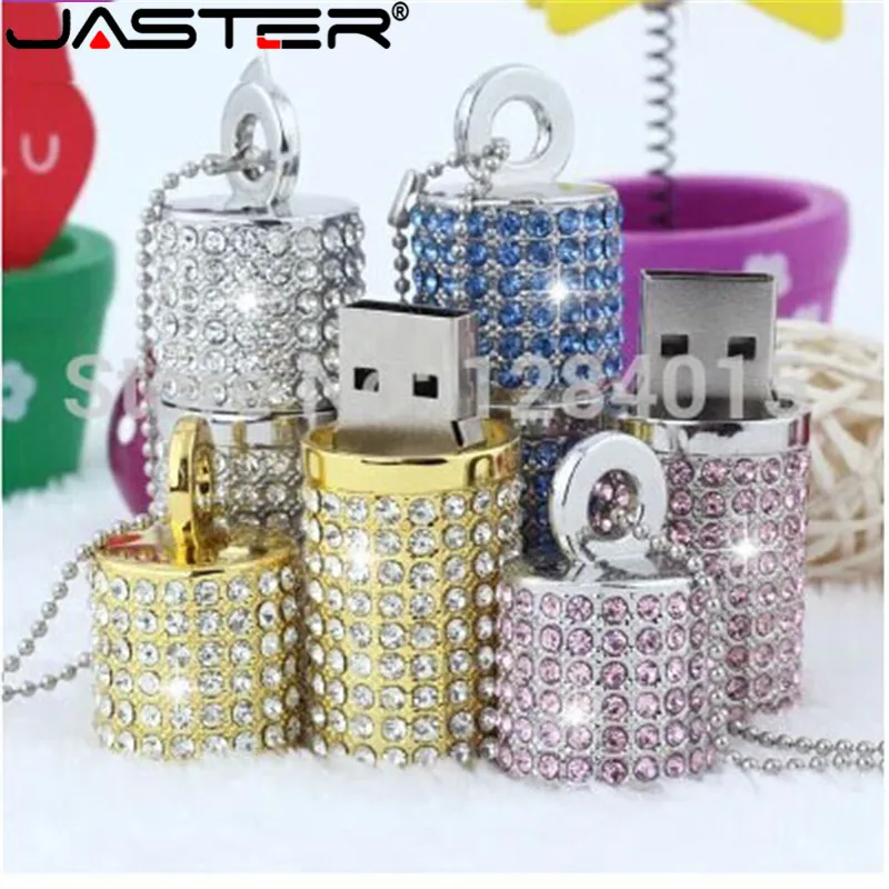 JASTER Хрустальный цилиндрический USB флеш накопитель модный металлический
