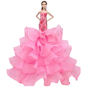 

NK 2020 1xDoll Dress Wedding Dress Fashion Pink Chiffon Multilayer Mermaid Wedding Dress For Barbie Doll Accessories 52A 4X