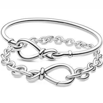 

New Smooth Chunky Infinity Knot Chain Bracelet Bangle Fit Pandora Bracelet 925 Sterling Silver Bead Charm DIY Jewelry