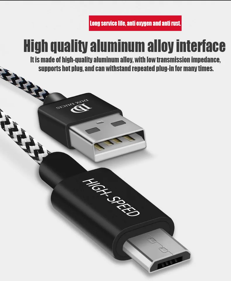 DUXDUCIS применимый Android кабель для передачи данных 3 м 2 м Micro usb нейлоновый Плетеный зарядный кабель для мобильного телефона