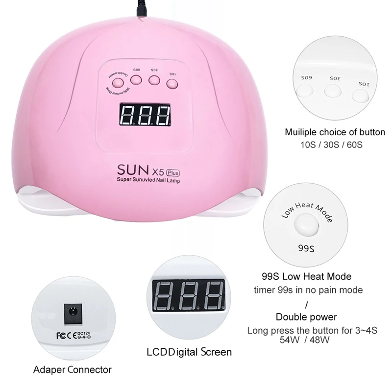 Pink 80W Uv Lamp Led Nail Lamp Nail Dryer for Curing Nail Gel Polish Sun Light Manicure Machine Timer Button Sensor Nail Art Too