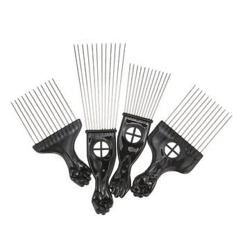 

4PCS Muti-types Metal Afro Hair Style Comb Wide Teeth Curly Hair Black Suit Steel Needle Comb Hairdressing Styling Tools